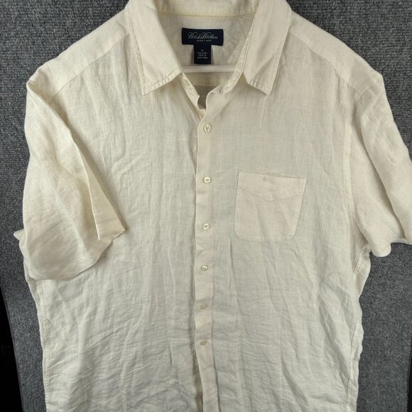 Brooks Brothers All Irish Linen Ivory XL Men Button Up Shirt Short Sleeve Woven - Picture 2 of 16